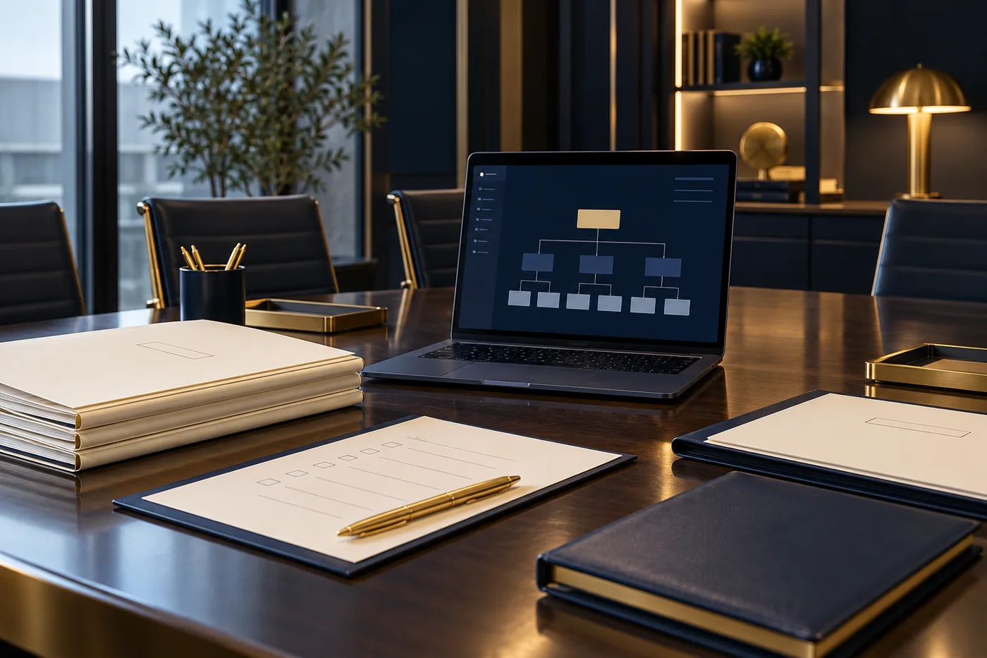 Policy folders and a security governance planning desk