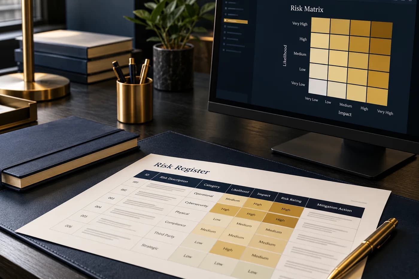 A risk register and a security assessment matrix