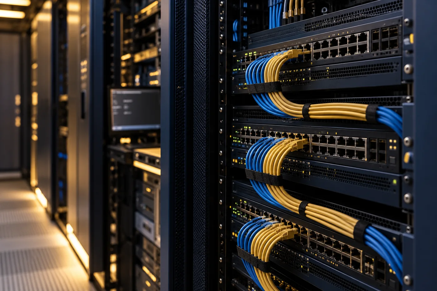 Network equipment with organized Ethernet patch cables